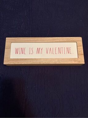 Rae Dunn Wooden Sign - White Plaque with Red Text and Natural Wood Frame